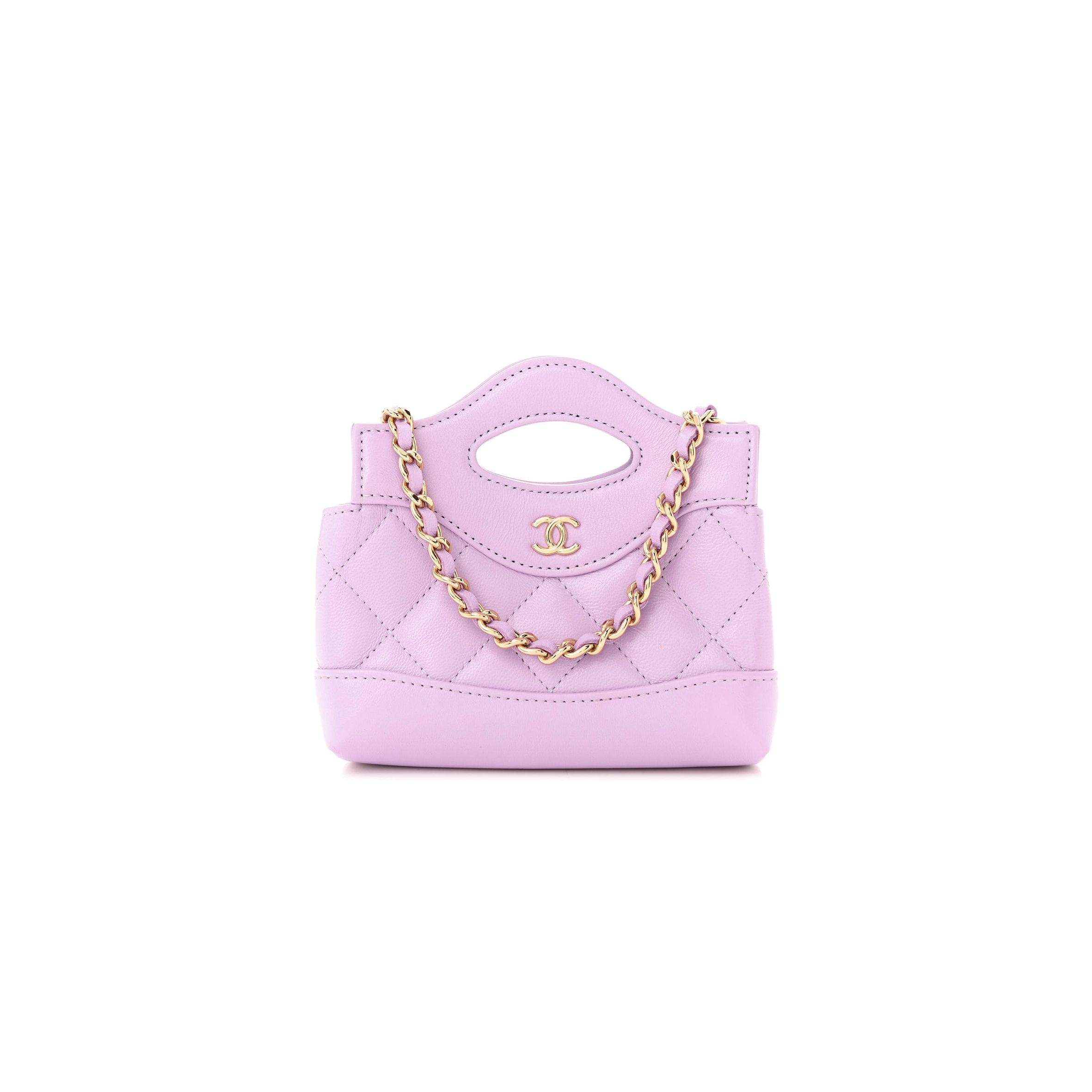 Ch*el shiny lambskin quilted micro 31 clutch with chain light purple ap3875 01 (13*12*4cm)